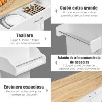 Carrito de servicio de cocina con ruedas, toallero, cajón, puerta y estantes, mueble de cocina (blanco) - details 7