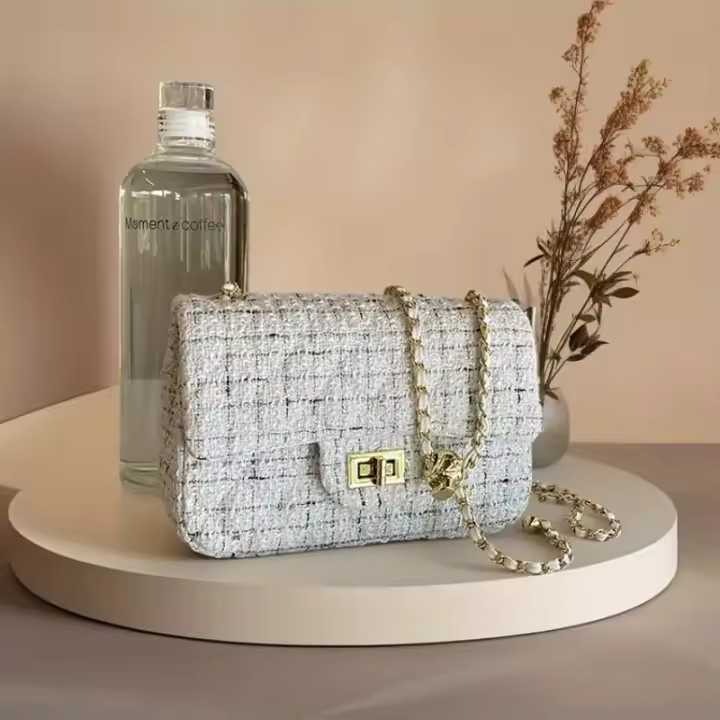Bolso Cruzado de Tweed para Mujer Correa Ajustable Patrón a Cuadros Cierre de Cremallera Duradero - 1