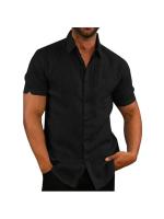 Algodón Lino Venta caliente Camisas de manga corta para hombres Verano Color sólido Cuello vuelto Estilo de playa informal Tallas grandes - details 4