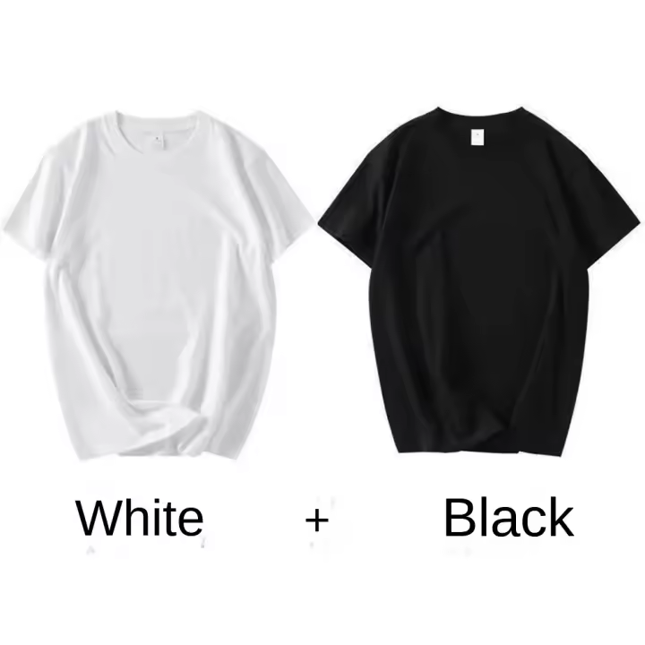 Camisetas blancas de manga corta para hombre y mujer, ropa casual, transpirable, holgada, cuello redondo, 100% algodón, 2 piezas - 1