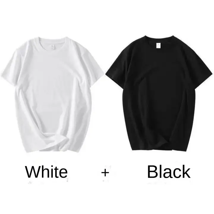 Camisetas blancas de manga corta para hombre y mujer, ropa casual, transpirable, holgada, cuello redondo, 100% algodón, 2 piezas - 1
