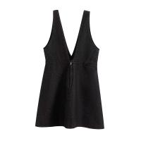 PB & ZA2025denim vestido con tirantes anchos y escote en V profundo, Falda corta acampanada a la moda informal, novedad de verano, ropa para mujer - details 2