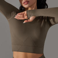 -Top Camisa deportiva de yoga de manga larga a rayas para mujer, sin costuras, que absorbe la humedad - details 47