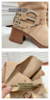Botas con hebilla de cinturón Botas de vaquero de tacón alto de tacón grueso para mujer Botas de caballero esmeriladas - details 7