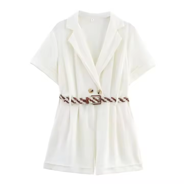 OUWU- Mono corto de verano 2025 de moda con mangas para mujer, mono de una pieza para mujer, nuevo conjunto completo, pantalones cortos, mono blanco. - 1