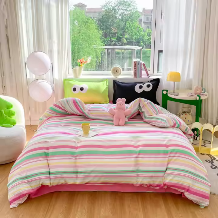 Nueva ropa de cama de cuatro piezas de aloe vera, juego de tres piezas para dormitorio de estudiantes, algodón lavado y cómodo - 1