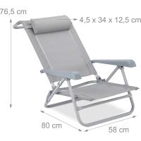 Plegable con Reposacabezas, Abrebotellas y Reposabrazos, Sintético-Acero, Gris - details 2