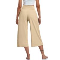 2024 primavera y verano mujeres elástico cintura alta 3/4 pantalón sólido Casual ajuste activo pantalones de pierna Capris anchos pantalones con bolsillos - details 40