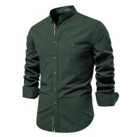 día del padre Otoño Nueva camisa social 100% algodón para hombre Camisa de manga larga de color sólido de alta calidad para hombres Camisas casuales con cuello alto para hombres - details 5