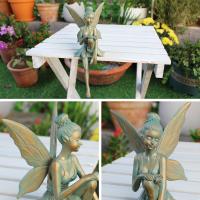 Estatuilla de Hada de las flores sentada Retro creativa, artesanías de resina divertidas, estatua de alas de Ángel, escultura de hadas hecha a mano, decoración de jardín - details 4