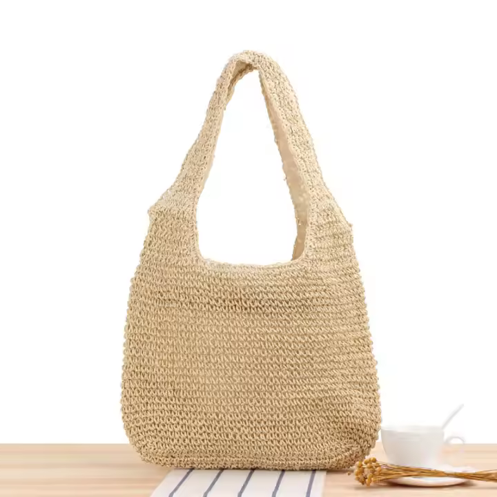 Bolso de playa de un solo hombro de la serie Grass Forest, tejido a mano, informal, de gran capacidad - 1