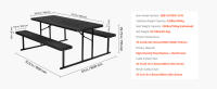 SucceBuy Mesa de picnic plegable de 6 pies con bancos, juego de comedor de acero para exteriores con orificio para sombrilla, mesa espaciosa para patio, jardín, patio o piscina (negro) - details 6
