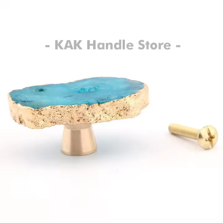 KAK-Pomos y tiradores de armario de ágata Natural, tiradores dorados de estilo nórdico para cajón de cocina, herrajes decorativos para muebles - 1