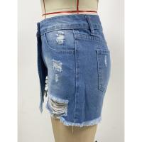 2025 europeo y americano nuevo verano casual temperamento lavado falda de pantalón rasgado azul claro pantalones cortos de mezclilla para mujer - details 3