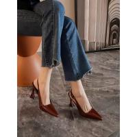 Borgoña sexy bolsa cabeza sandalias mujer s 2025 nuevo modelo correa trasera charol versátil tacón fino puntiagudo tacones altos mujeres - details 2
