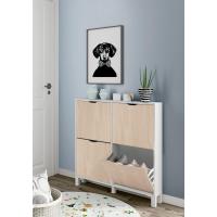 Recibidor Estrecho Zapatero con Patas de Entrada Pasillo, 4 Puertas, Blanco Alto Brillo y Roble Aurora, 8 Pares de Zapatos, Fondo 17cm, 97x98 (Alto x Ancho) Modelo Kay - details 2