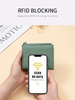 Cartera plegable de cuero genuino para mujer, billetera plegable con bloqueo RFID, tarjetero, billetera con clip para billetes, bolsillo para monedas con cremallera - details 4