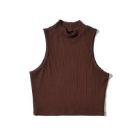 Verano negro mujer moda Crop Top cuello alto blanco sin mangas camisetas sin mangas 5 colores - details 8