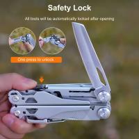 1 multiherramienta GHK 22 en 1 con cuchillo plegable, alicates, cortador de cables, tijeras, sierra, clip para cinturón, alicates, llave hexagonal múltiple - Acero inoxidable - Para hombres - Ideal para trabajo, EDC, camping, mochilero, supervivencia - Gr - details 5