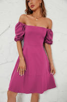 NOVEDAD DE VERANO 2025, vestido de manga de burbuja con cuello cuadrado de Color sólido para mujer - details 1