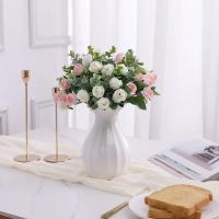 Rosa de seda Artificial de 10 cabezas, ramo de eucalipto y peonía blanca simulada, decoración de boda, flores falsas, decoración de jardín y hogar - details 1