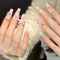 Uñas Postizas De Presión Hechas a Mano En Color Rosa Mate Con Patrón De Mariposa Y Lazo Diseño Coreano Dulce Para Mujeres Y Niñas - details 4