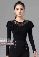 TRE de baile latino con cuello redondo, vestido de noche, disfraz de tango de jazz de color sólido, tops de la serie jersey de la sitio web de venta al por menor de ropa de mujer - details 1