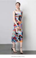 Miyake arrugas, vestido estampado con cuello redondo, falda recta de nicho literario, que muestra delgadez y reducción de edad - details 2