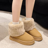 Botas de nieve informales para mujer, zapatos sin cordones, punta redonda, terciopelo de felpa sólido, tacón medio cálido, impermeables, invierno - details 4
