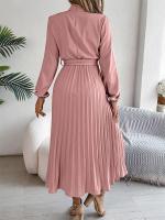 Vestido plisado elegante con cuello levantado y manga larga y cintura cerrada para mujer, vestido largo de Otoño Invierno - details 38