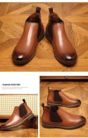 Botas de cuero de estilo británico para hombre, zapatos cortos sin cordones, versátiles, a la moda, estilo Chelsea, talla grande - details 1