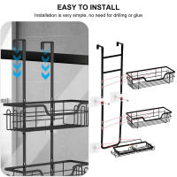 Caddy de ducha con 3 niveles, soporte colgante para puerta sin perforar, organizador de baño para champú y gel de ducha con gancho. - details 5