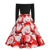 2025 nuevo vestido de manga larga con estampado de ciervos rojos y un hombro para mujer - details 5