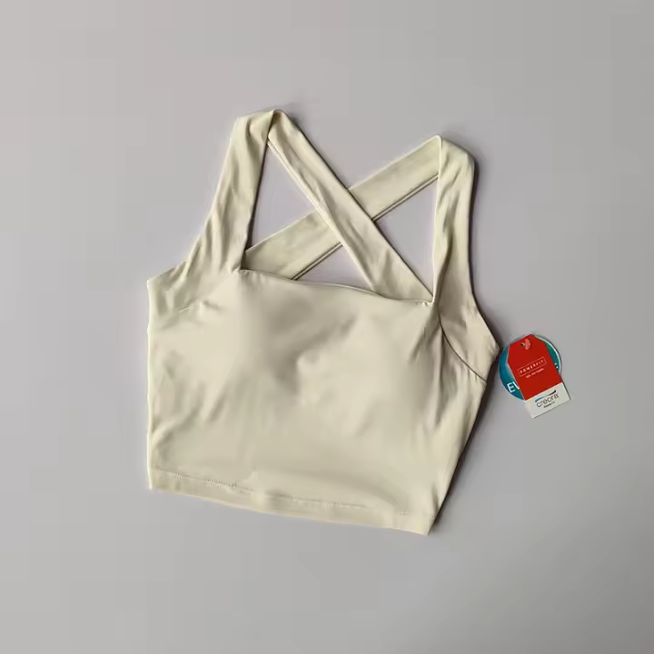 Sujetador deportivo desnudo sin costuras con espalda cruzada para mujer con tirantes anchos, sujetador de Fitness para correr, chaleco de Yoga absorbente de golpes - 1