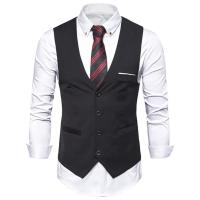 Chaleco de negocios para hombre, ropa de trabajo, chaleco Formal de negocios para boda, bolsillos, traje de tiras blancas extraíbles, chaleco clásico de Color sólido - details 7
