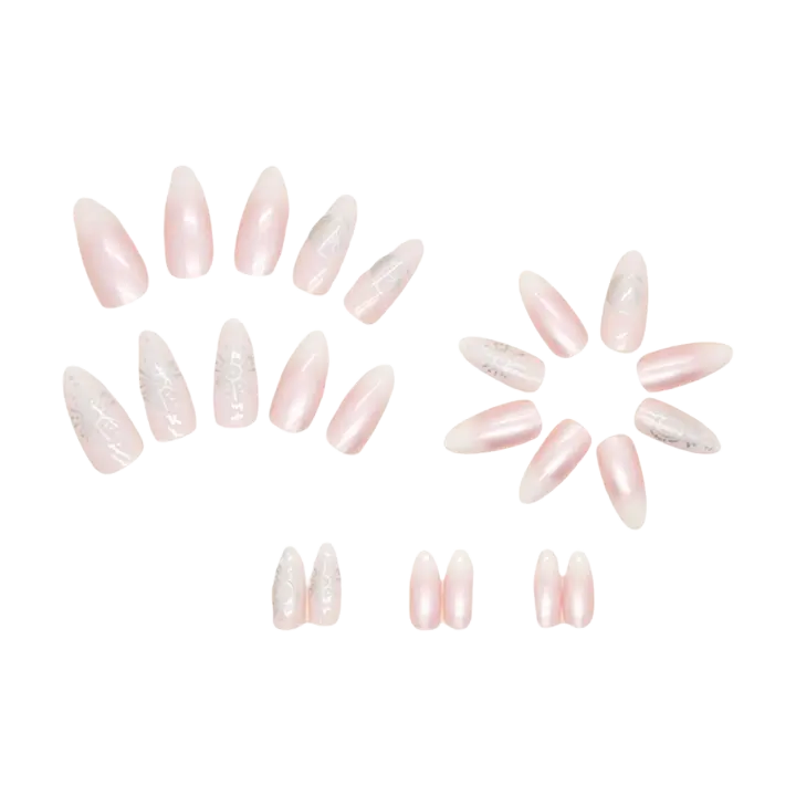 Set de 24 Uñas Postizas Cortas Aurora Almendra Diseño de Luna Francesa y Estrellas - 1