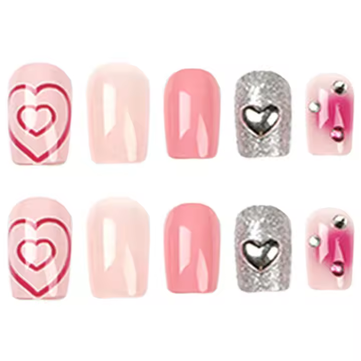 Uñas falsas dulces con decoración estereoscópica del corazón Material respetuoso del medio ambiente y seguro para Nail Art Experi - 1