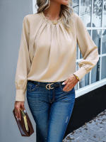 Top elegante de manga larga con cuello de encaje para mujer, ropa Lisa para otoño e invierno, 2023 - details 2
