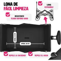 Carro Plegable para Jardín, Carro Transporte en Acero, Carrito Playa con Asa Telescópica, Carretilla Jardín con Lona Extraíble, Carro Camping Multiuso con Bolsa Transporte, Carga 80 kg, Negro - details 7