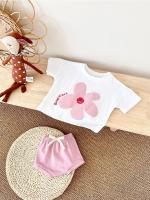 Ropa de bebé de verano Flor Sol Estampado de manga corta Pantalones cortos deportivos de color sólido Conjunto infantil - details 2