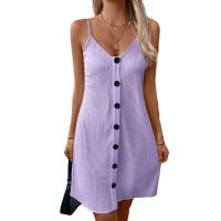 Moda casual sexy de verano para mujer, vestido de tirantes finos, vestidos cortos de color sólido, vestido con botones y cuello en V - details 1