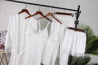Conjunto De Pijamas Para Dormir Blancos De 5uds, Pijamas De Satén Ence Para Mujer, Kimono, Albornoz, Ropa De Dormir Suelta, Ropa De Dormir Informal Con Cuello En V Para El Hogar - details 6