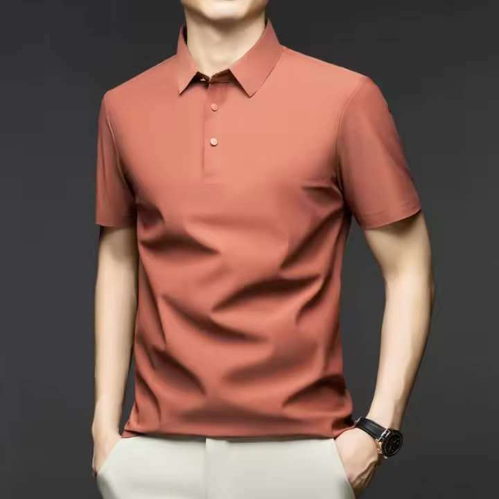 Polo de Cuello Redondo de Alta Calidad para Hombres Camiseta de Manga Corta de Moda Empresarial Transpirable de Color Sólido - 1