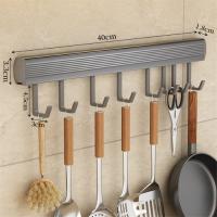 Perchero de pared para cocina, organizador de 8 ganchos, cuchara, pala, tabla de picar, accesorios de cocina, color gris - details 3