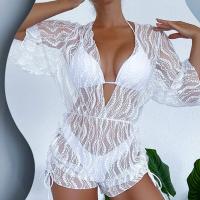 Traje de baño adelgazante de malla de manga larga para mujer 2025, conjunto de tres piezas de bikini con cordón de cintura alta - details 4