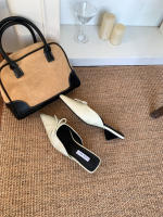 Bolsa de arco de tacón grueso cabeza media zapatillas zapatos de hadas nuevo satén temperamento francés media bandeja zapatos individuales - details 9
