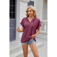BUNO-2025 Camiseta de manga corta para mujer, Tops con capucha, botones sólidos, cordones, Verano - details 27