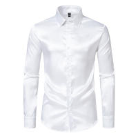 Camisa de vestir de satén de lujo para hombre, esmoquin liso de seda a la moda, informal, para boda, fiesta, graduación y oficina - details 30