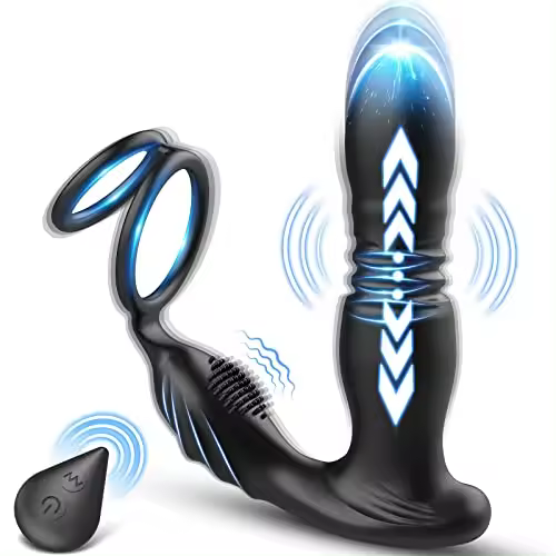 Vibrador Anal 3 EN 1 con Anillo de Pene, Juguetes Sexuales Anales Masculinos, Estimulador Anal, Vibrador de Próstata con 1 - 1