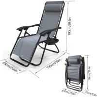 Set de 2 Sillas de Jardín Plegables Silla de Gravedad Cero Reclinable con Soporte para Bebidas y Reposacabezas Extraíble Carga Máxima 120kg Negro - details 35